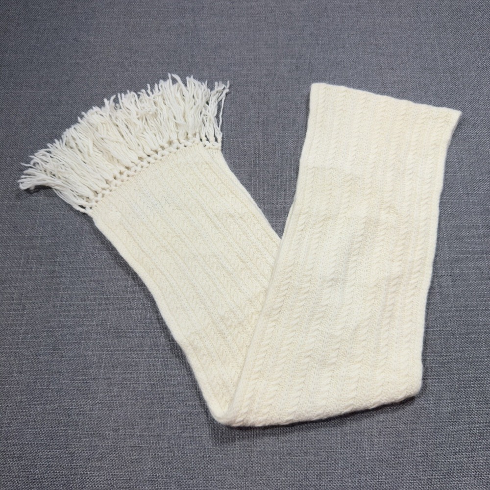 Lauren Ralph Lauren Women's Scarf Wool Rabbit Hair Ivory Knit Fringe ONE SIZE